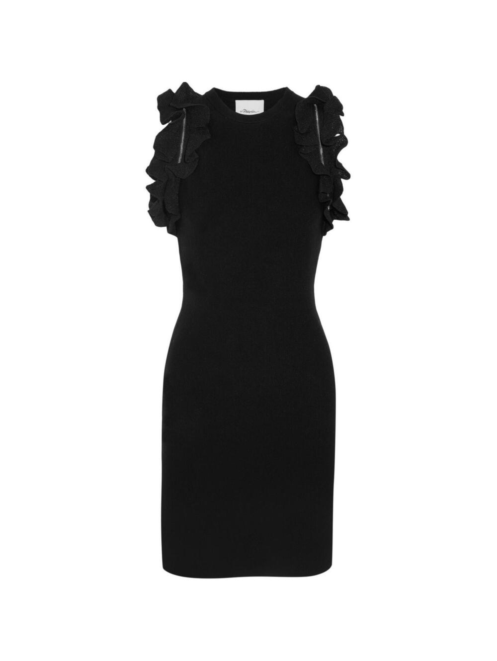 3.1 Phillip Lim Black Zip-Trim Ruffle Sleeve Mini Dress Bodycon Knit Women's Med